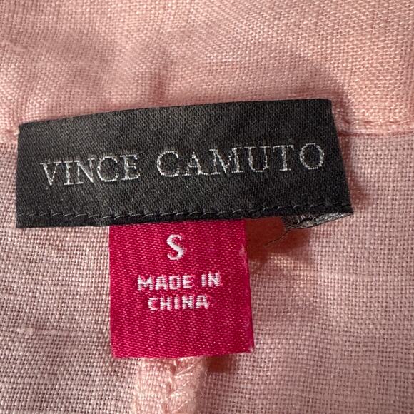 Vince Camuto Small 100% Linen Top Button-Up Dolman Sleeves V-Neck Tie Front Pink - Picture 6 of 7